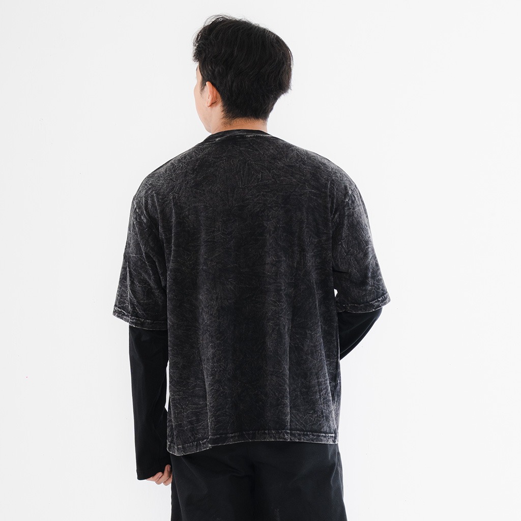 Mailo - DoubleSleeve Oversized Tshirt Washing Lifer Black