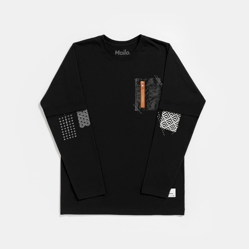 Image of Mailo Tshirt DoubleSleeve Black Oversize Wagara Pocket