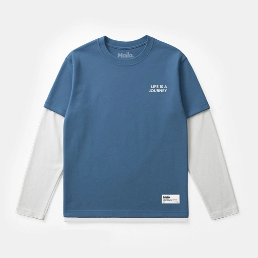 Image of Mailo Oversized T-Shirt Double Sleeve White Blue Life
