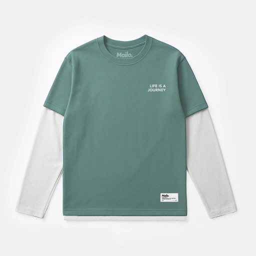 Image of Mailo Oversized T-Shirt Double Sleeve White Green Life
