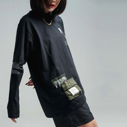 Image of Mailo Tshirt Double Layer Oversize Longsleeve Hitam Outgrow