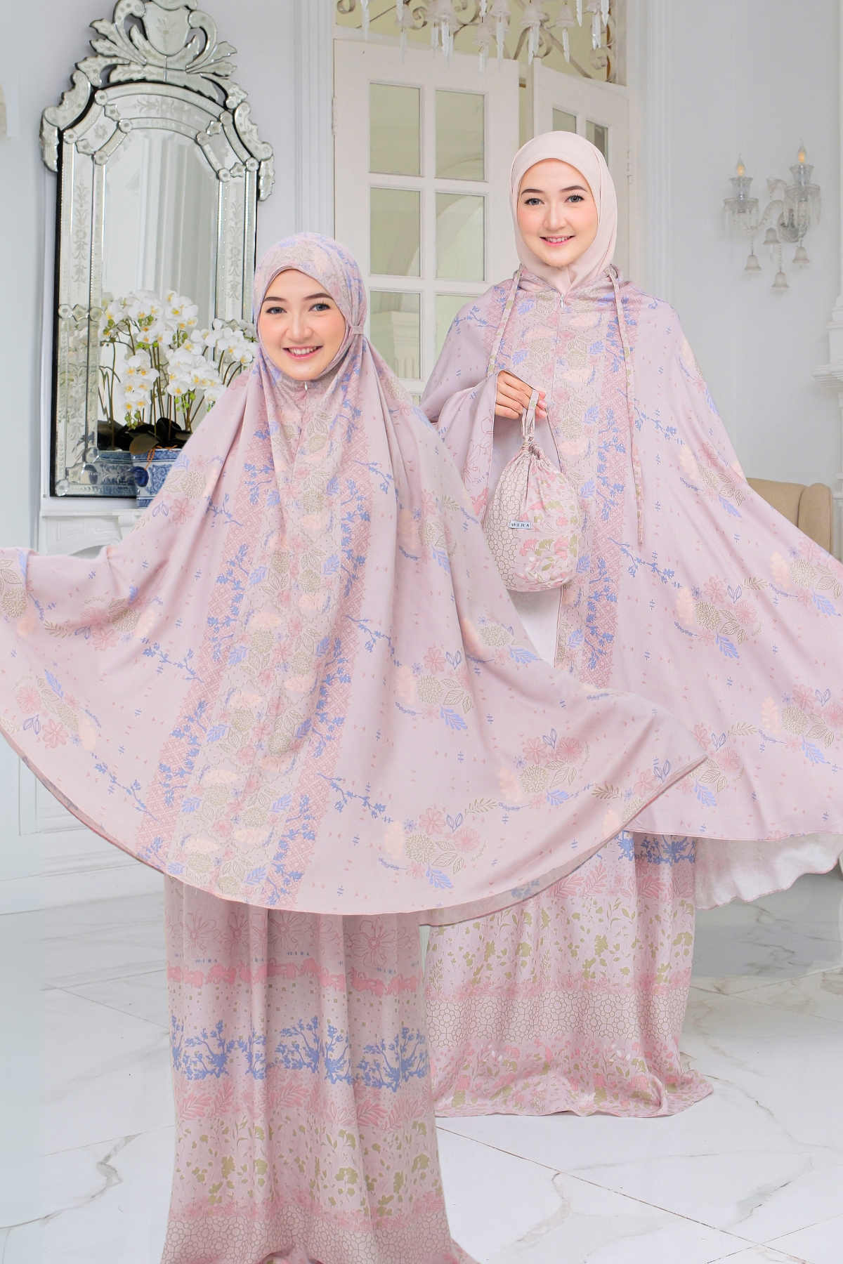 HIRA | Mukena Flora Prayer Set Printing Bahan katun rayon Motif Exclusive Hampers