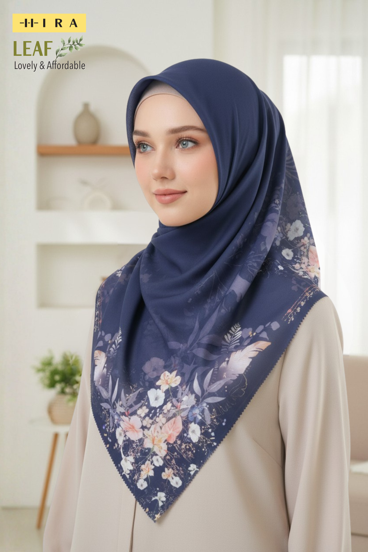 HIRA - LEAF Series Hijab Mirea Scarf Segiempat Voal Motif Printing Premium Lasercut