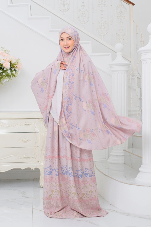Image of Mukena Flora - Mukena Katun | Cotton Daily Prayer Set | Pink - FM03.3