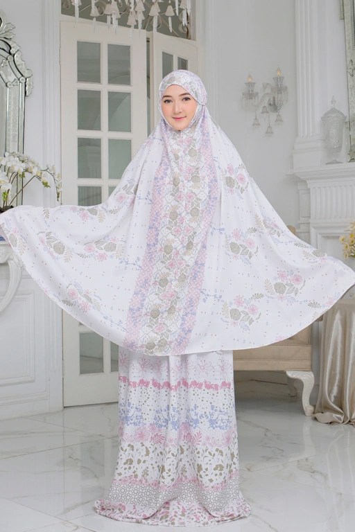Image of Mukena Flora - Mukena Katun | Cotton Daily Prayer Set | White - FM03.4