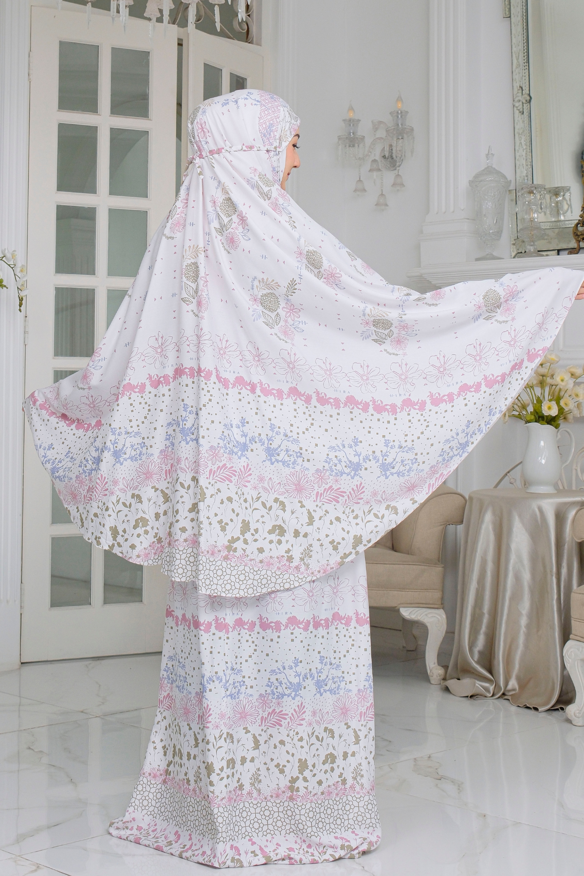 HIRA | Mukena Flora Prayer Set Printing Bahan katun rayon Motif Exclusive Hampers