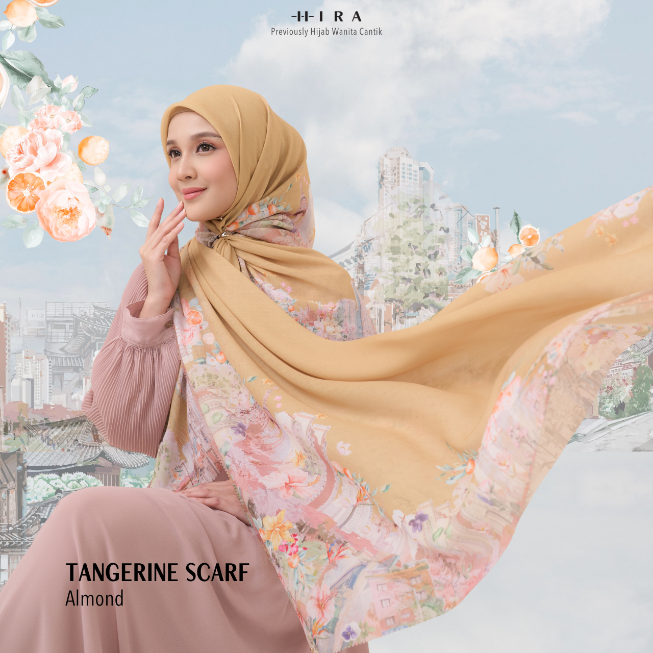 [Buy3 Get1 Free] HIRA - Tangerine Scarf Standar Voal Polycotton & Jumbo | Hijab Motif