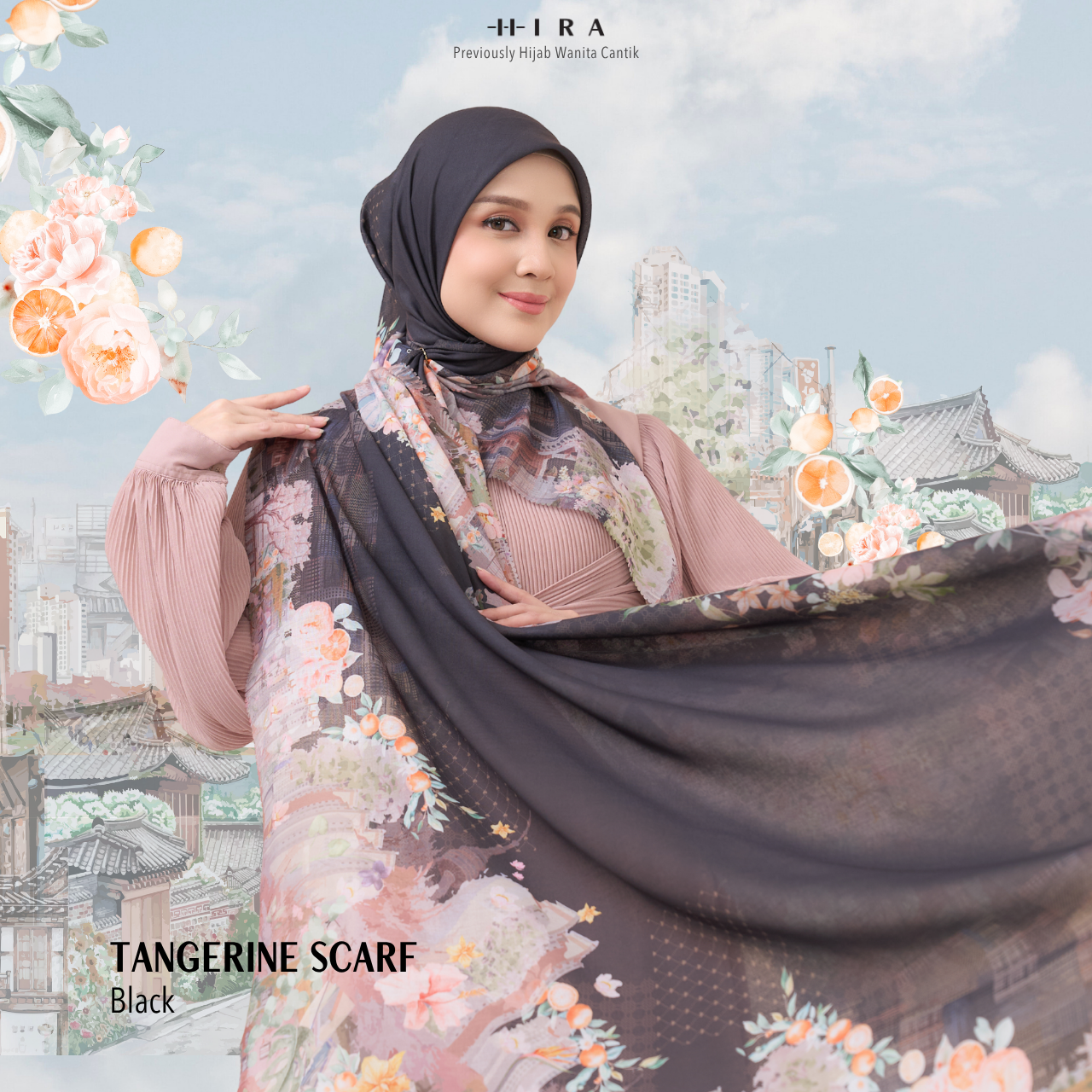 [Buy3 Get1 Free] HIRA - Tangerine Scarf Standar Voal Polycotton & Jumbo | Hijab Motif