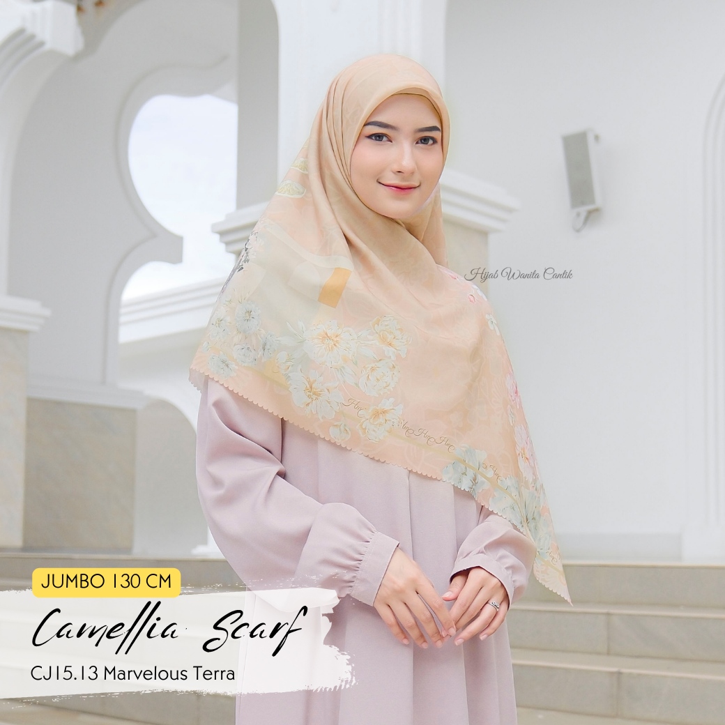 HIRA - Segiempat Camellia Scarf Series | Hijab Voal Motif Premium & Jumbo Polycotton