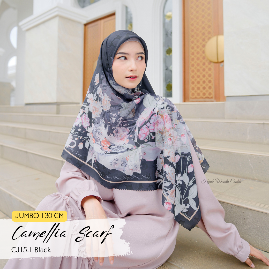 HIRA - Segiempat Camellia Scarf Series | Hijab Voal Motif Premium & Jumbo Polycotton
