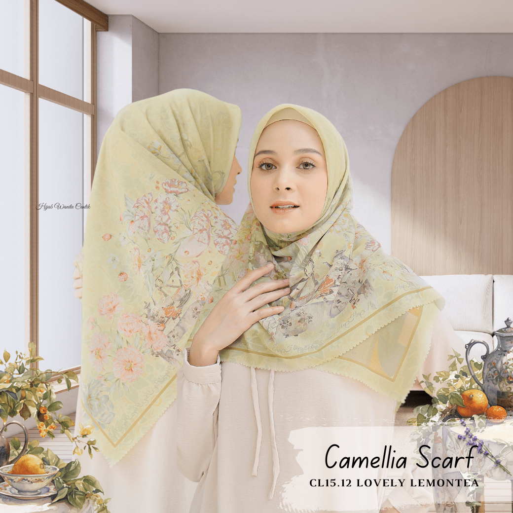 HIRA - Segiempat Camellia Scarf Series | Hijab Voal Motif Premium & Jumbo Polycotton