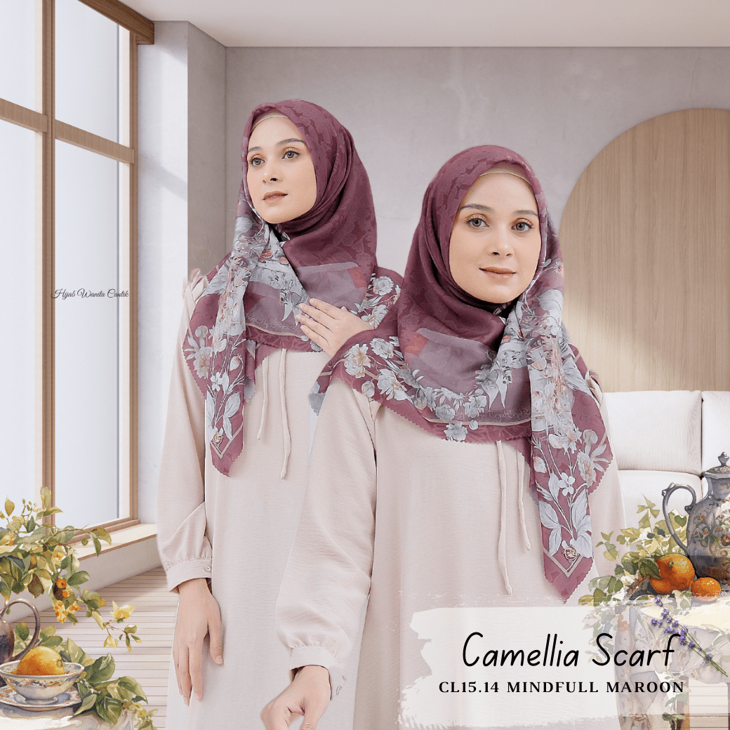 HIRA - Segiempat Camellia Scarf Series | Hijab Voal Motif Premium & Jumbo Polycotton