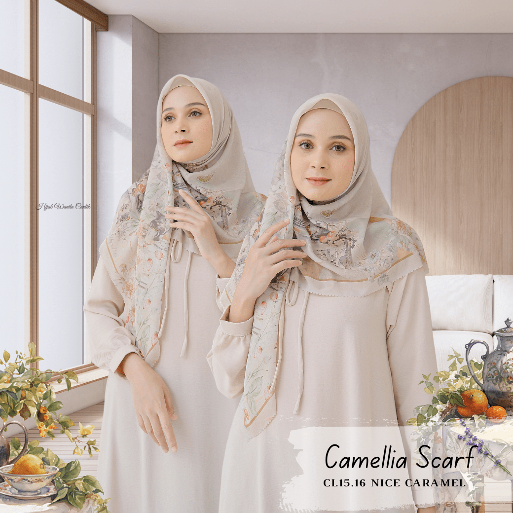 HIRA - Segiempat Camellia Scarf Series | Hijab Voal Motif Premium & Jumbo Polycotton