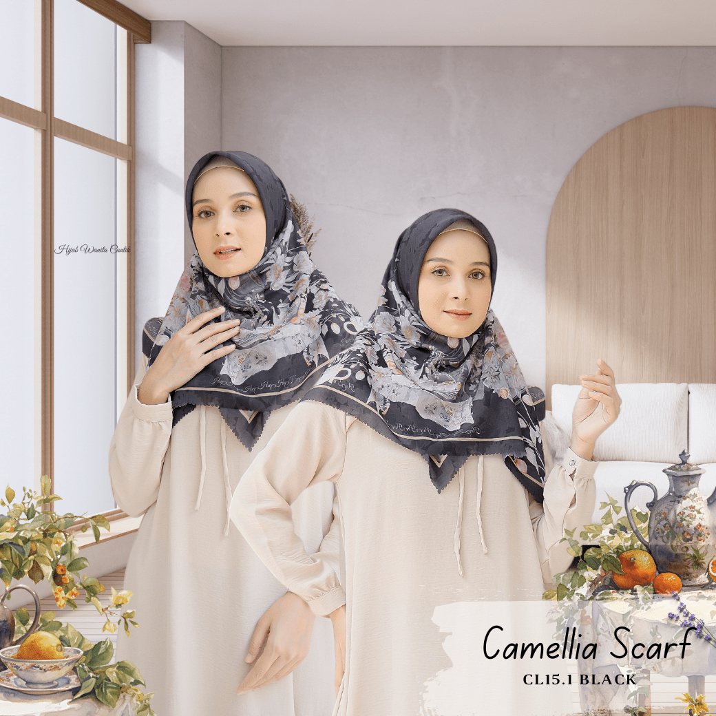 HIRA - Segiempat Camellia Scarf Series | Hijab Voal Motif Premium & Jumbo Polycotton
