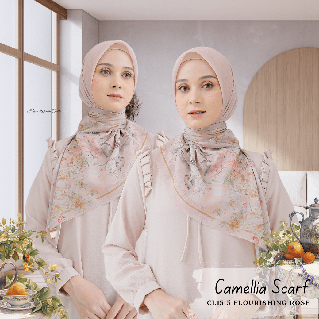 HIRA - Segiempat Camellia Scarf Series | Hijab Voal Motif Premium & Jumbo Polycotton
