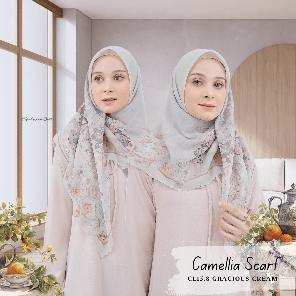 HIRA - Segiempat Camellia Scarf Series | Hijab Voal Motif Premium & Jumbo Polycotton