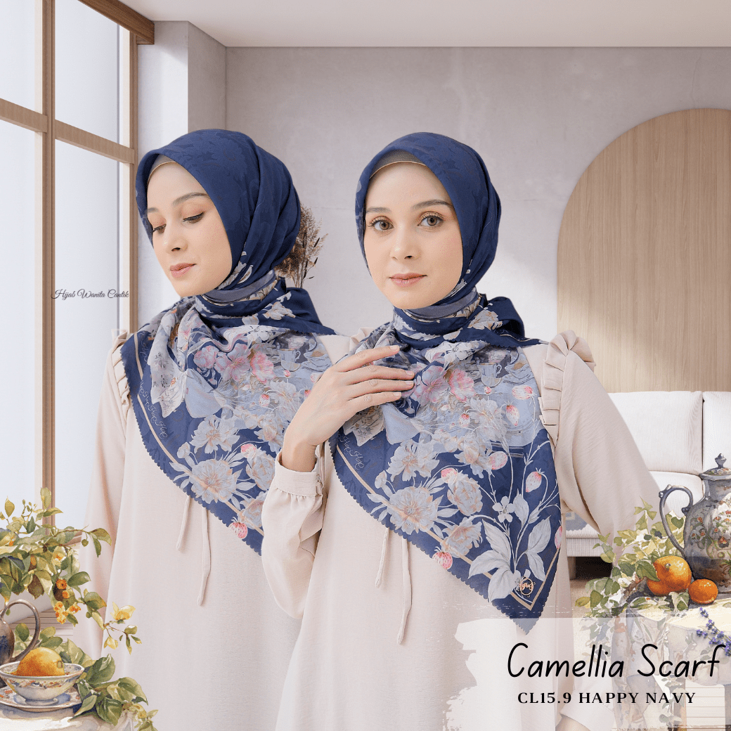 HIRA - Segiempat Camellia Scarf Series | Hijab Voal Motif Premium & Jumbo Polycotton