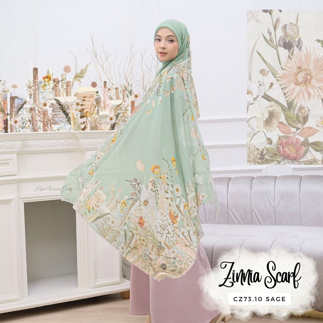 HIRA - Zinnia Scarf Polycotton Standar & Jumbo | Hijab Segi Empat Motif