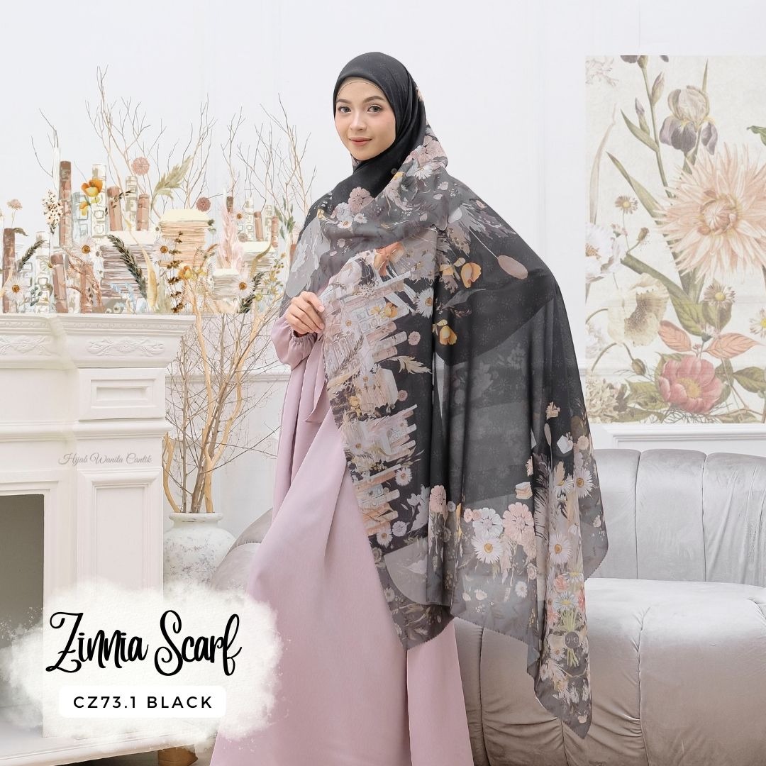HIRA - Zinnia Scarf Polycotton Standar & Jumbo | Hijab Segi Empat Motif