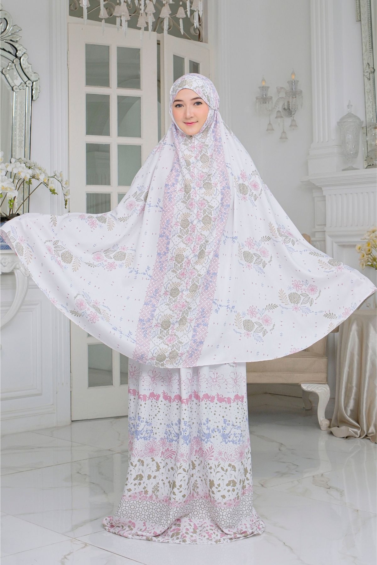 HIRA | Mukena Flora Prayer Set Printing Bahan katun rayon Motif Exclusive Hampers