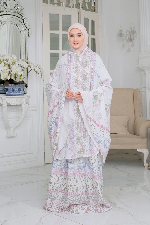 Image of Mukena Flora - Mukena Katun | Cotton Fine Prayer Set | White - FM03.6