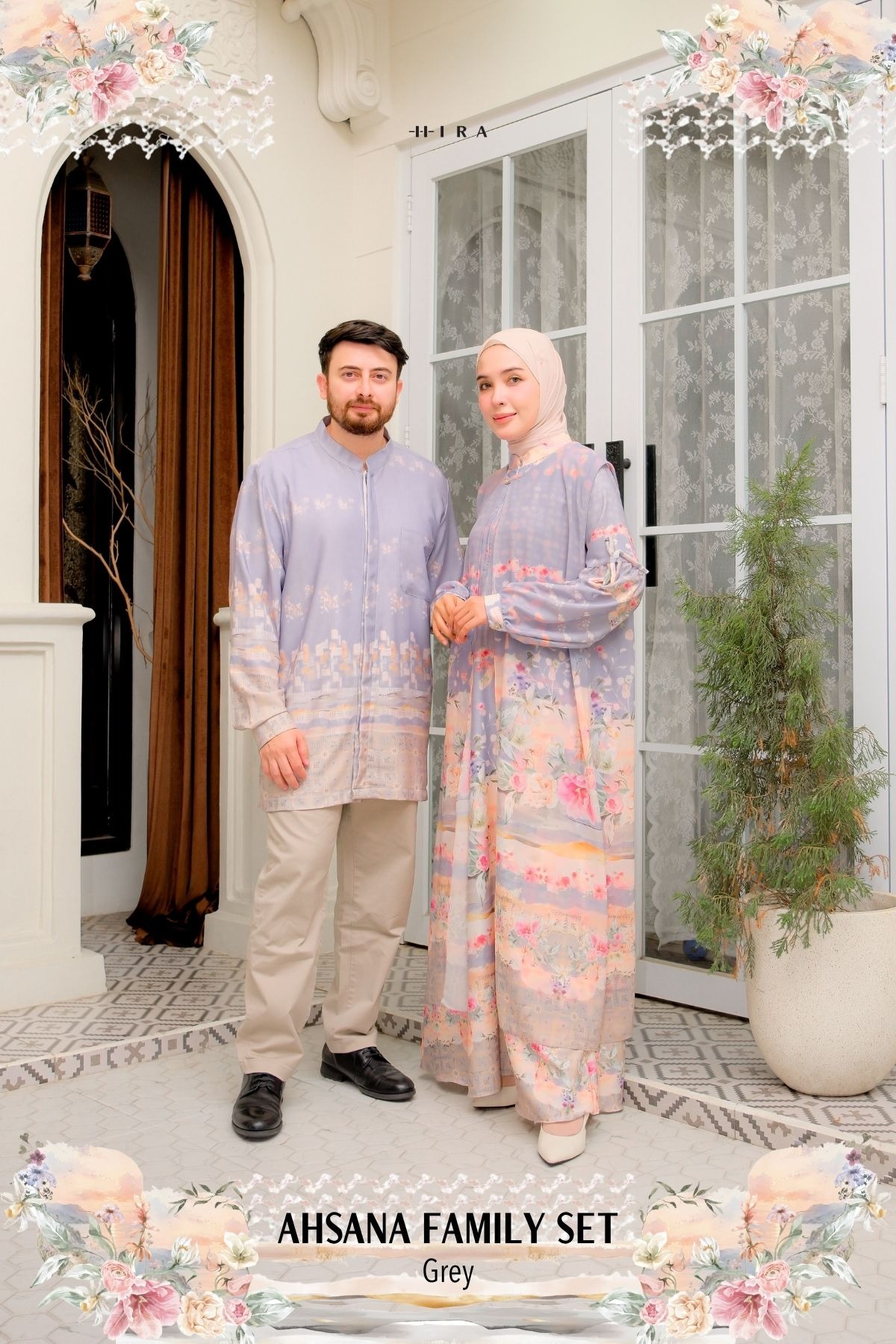 AHSANA Family Set — Grey | HIRA Raya 2027