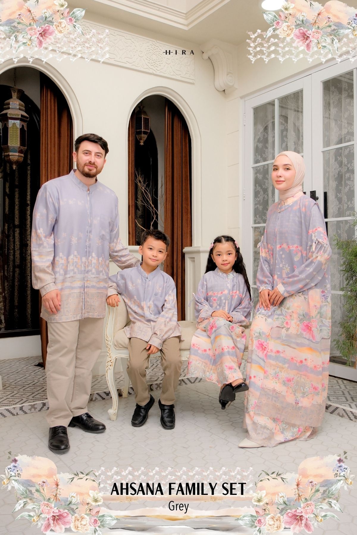 AHSANA Family Set — Grey | HIRA Raya 2027