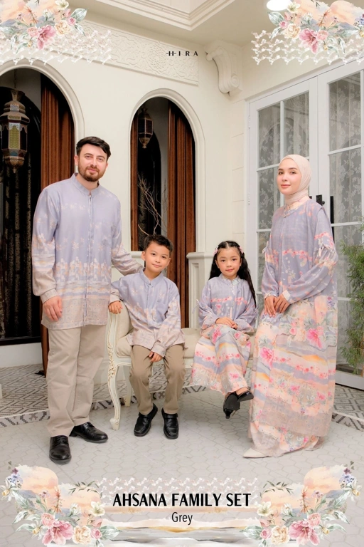 AHSANA Family Set — Grey | HIRA Raya 2027