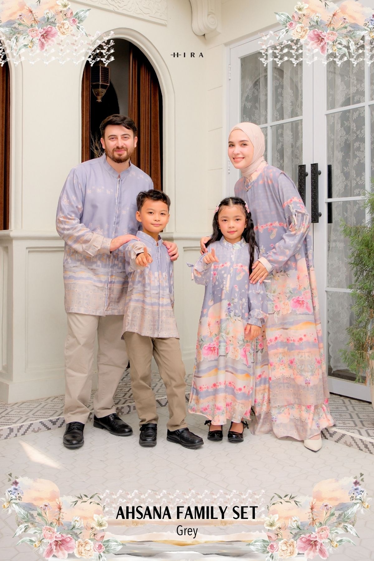 AHSANA Family Set — Grey | HIRA Raya 2027