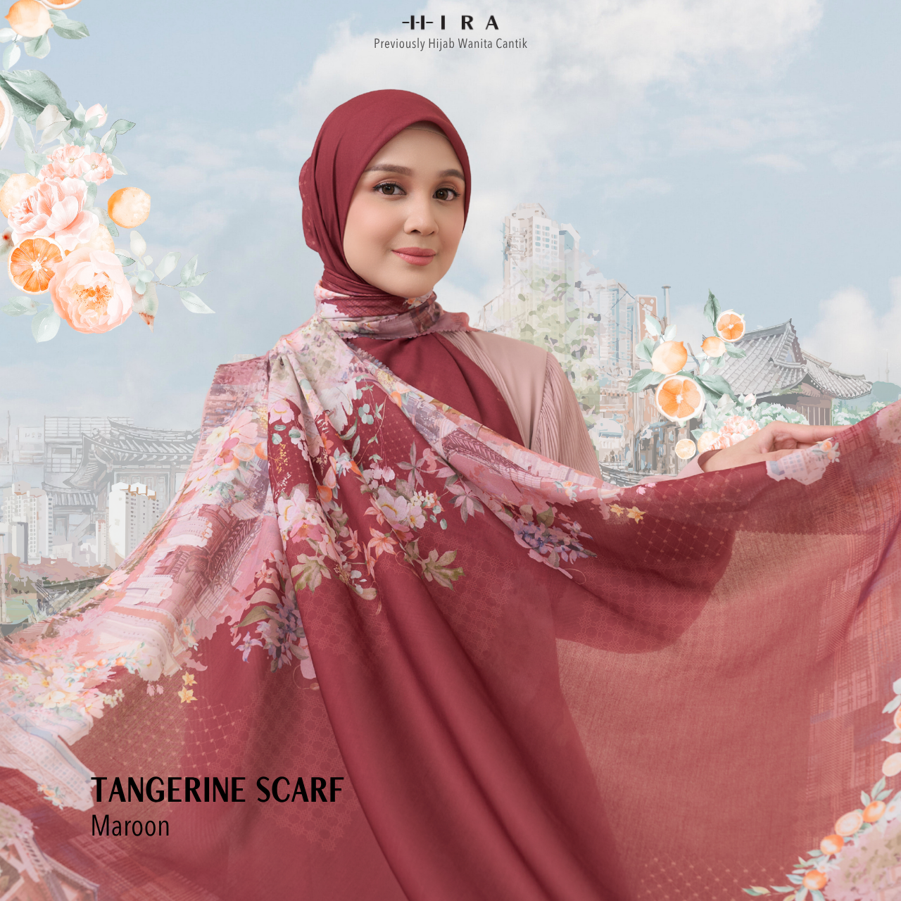 [Buy3 Get1 Free] HIRA - Tangerine Scarf Standar Voal Polycotton & Jumbo | Hijab Motif