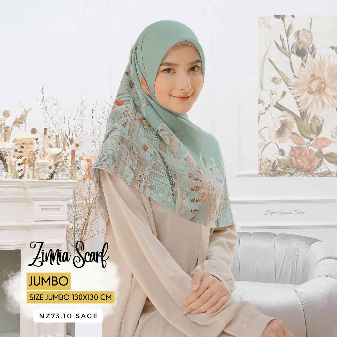 HIRA - Zinnia Scarf Polycotton Standar & Jumbo | Hijab Segi Empat Motif