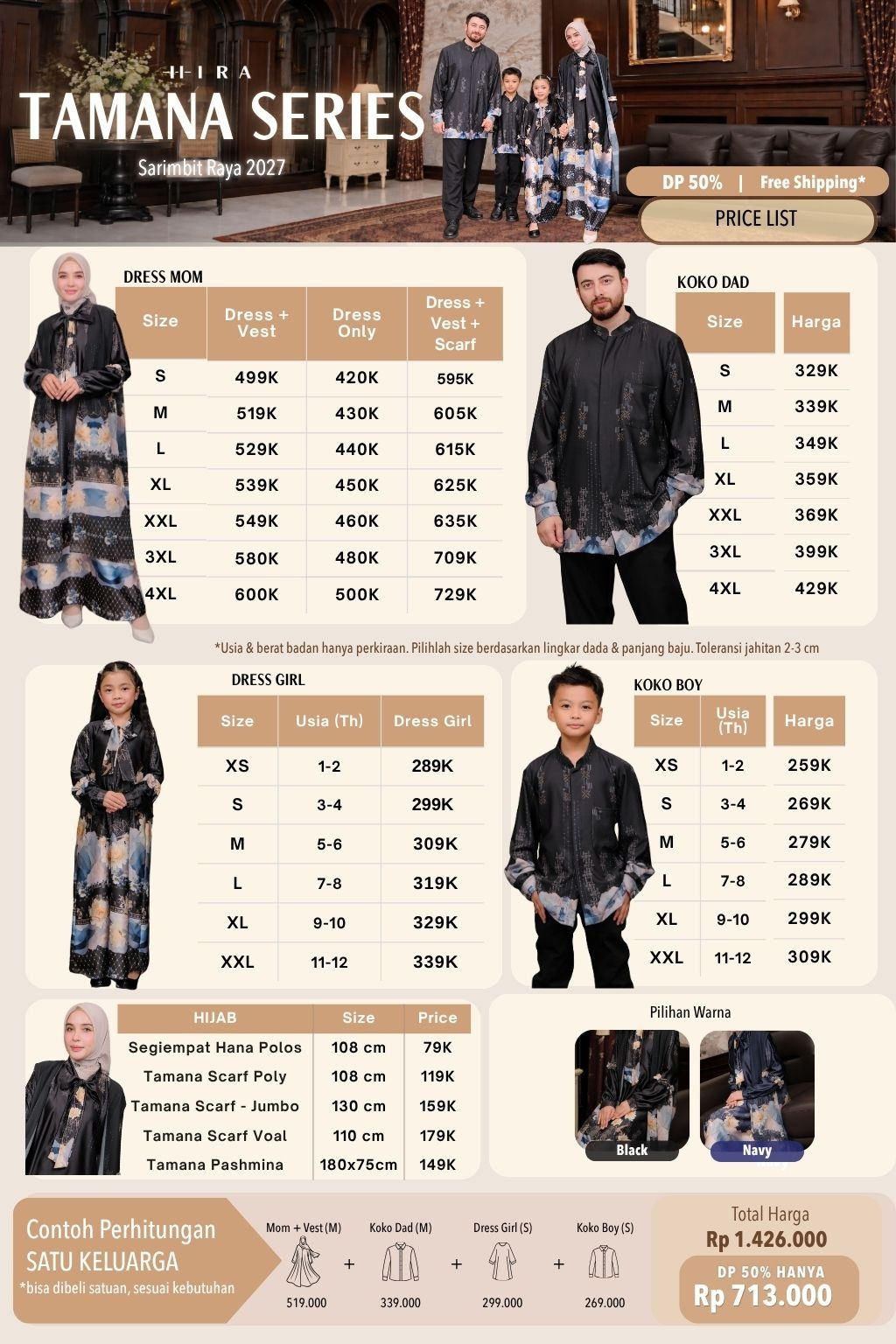 TAMANA Family Set -- Navy | HIRA Raya 2027