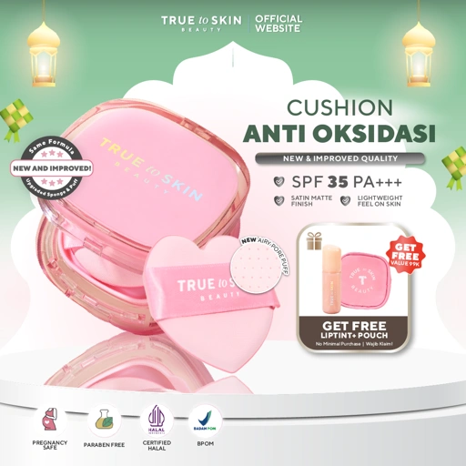 Image of True to Skin - Skinlike Porefecting Cushion SPF 35 PA++++ Medium to High Coverage Satin Matte Finish Lightweight Tidak menyumbat pori pori