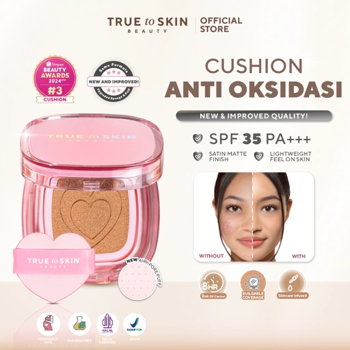 Image of True to Skin - Skinlike Porefecting Cushion SPF 35 PA++++ Medium to High Coverage Satin Matte Finish Lightweight Tidak menyumbat pori pori