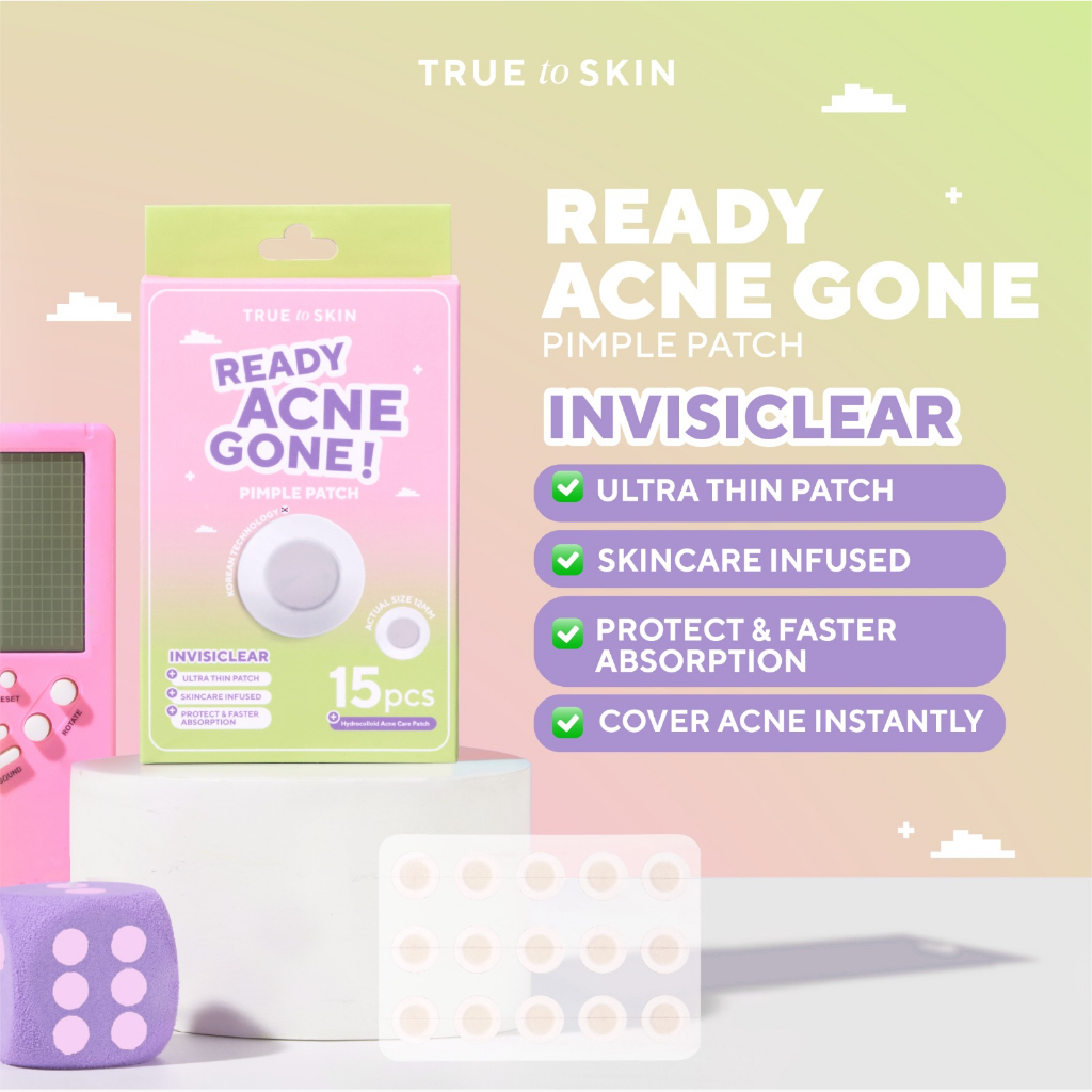 [ NEW ] True to Skin - Ready Acne Gone! Pimple Patch 15pcs Ultra Thin - Sticker penghilang jerawat dgn Centella Asiatica, Salicylic Acid, Tea Tree