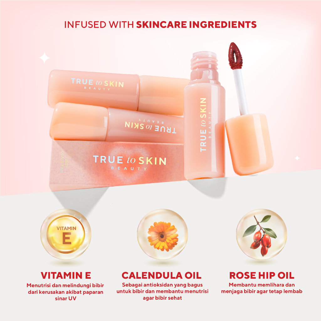 True to Skin - Juicy Glass Tint , Longlasting Stain Anti Kering Ultra Light Tahan Lama 8 Jam Moisturizing (Lip Tint)