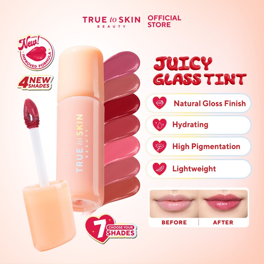 True to Skin - Juicy Glass Tint , Longlasting Stain Anti Kering Ultra Light Tahan Lama 8 Jam Moisturizing (Lip Tint)