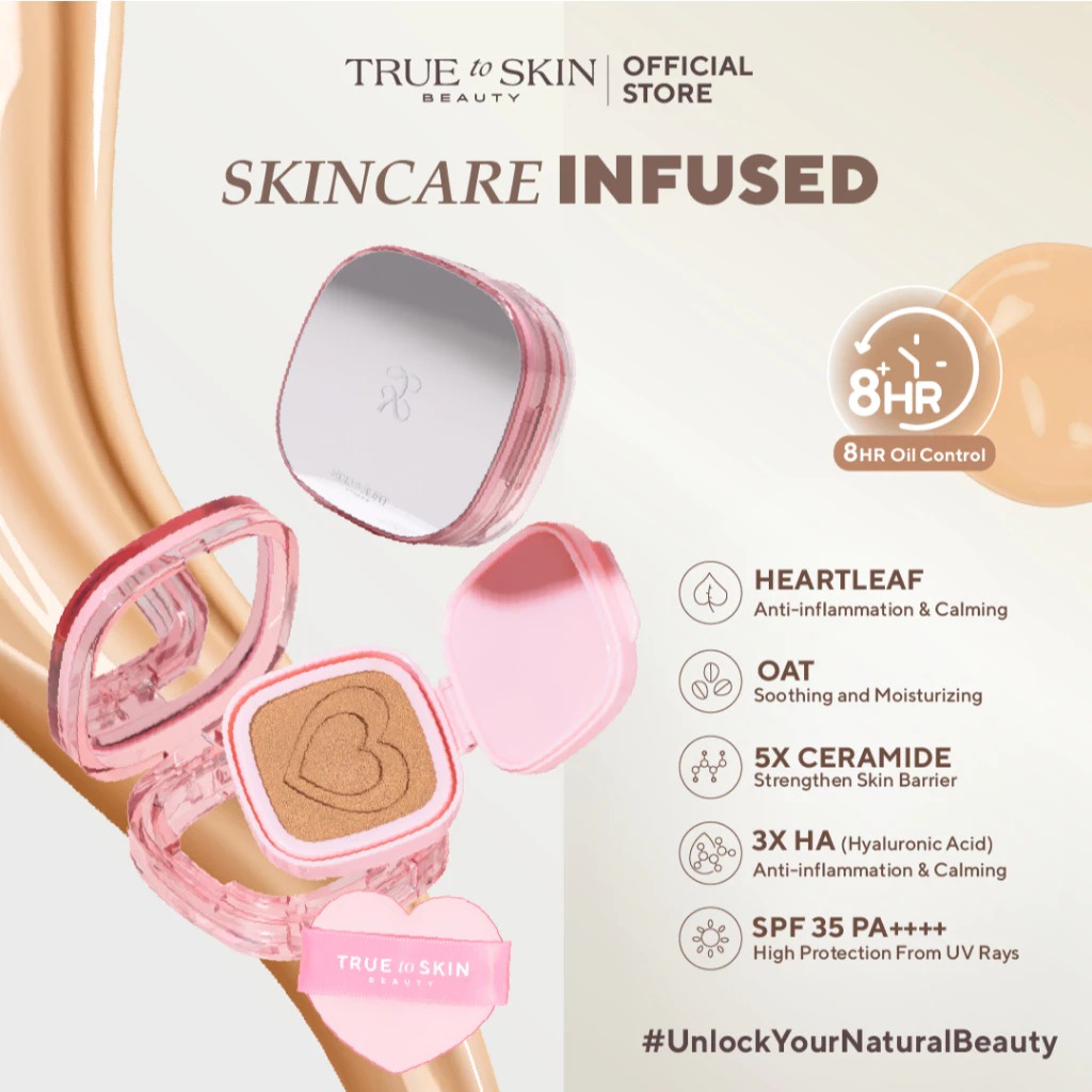 True to Skin - Skinlike Porefecting Cushion SPF 35 PA++++ Medium to High Coverage Satin Matte Finish Lightweight Tidak menyumbat pori pori