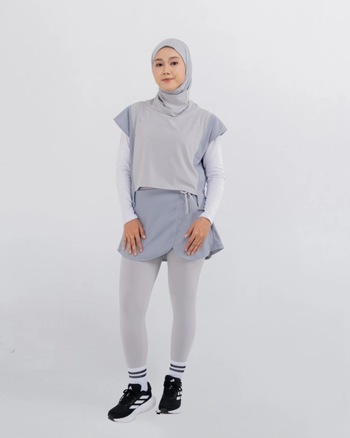 Image of Serena Motion Fit Grey Soft Blue – One Set (Vest Hijab dan Legging Rok)