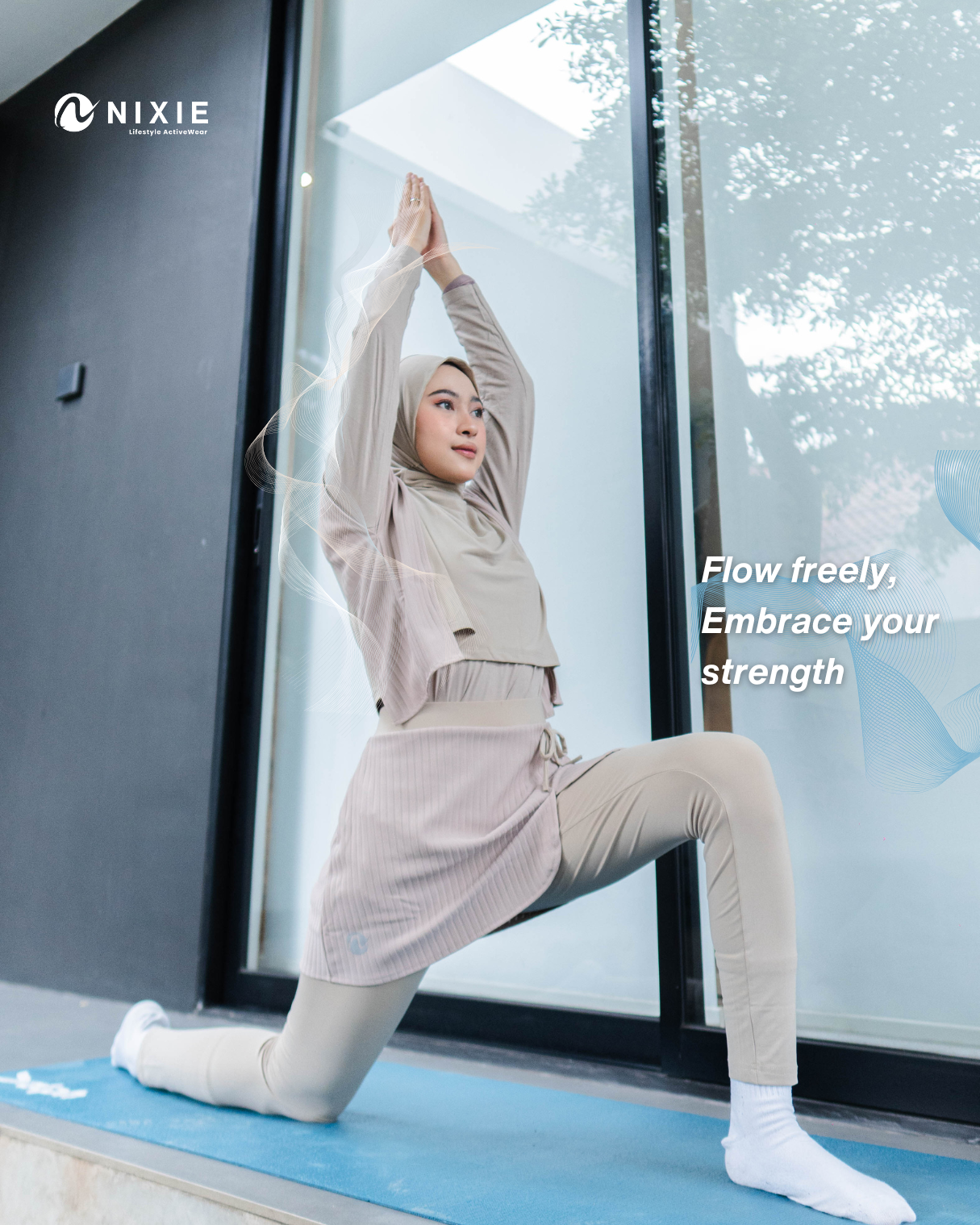 Serena Motion Fit Latte – One Set (Vest Hijab dan Legging Rok)