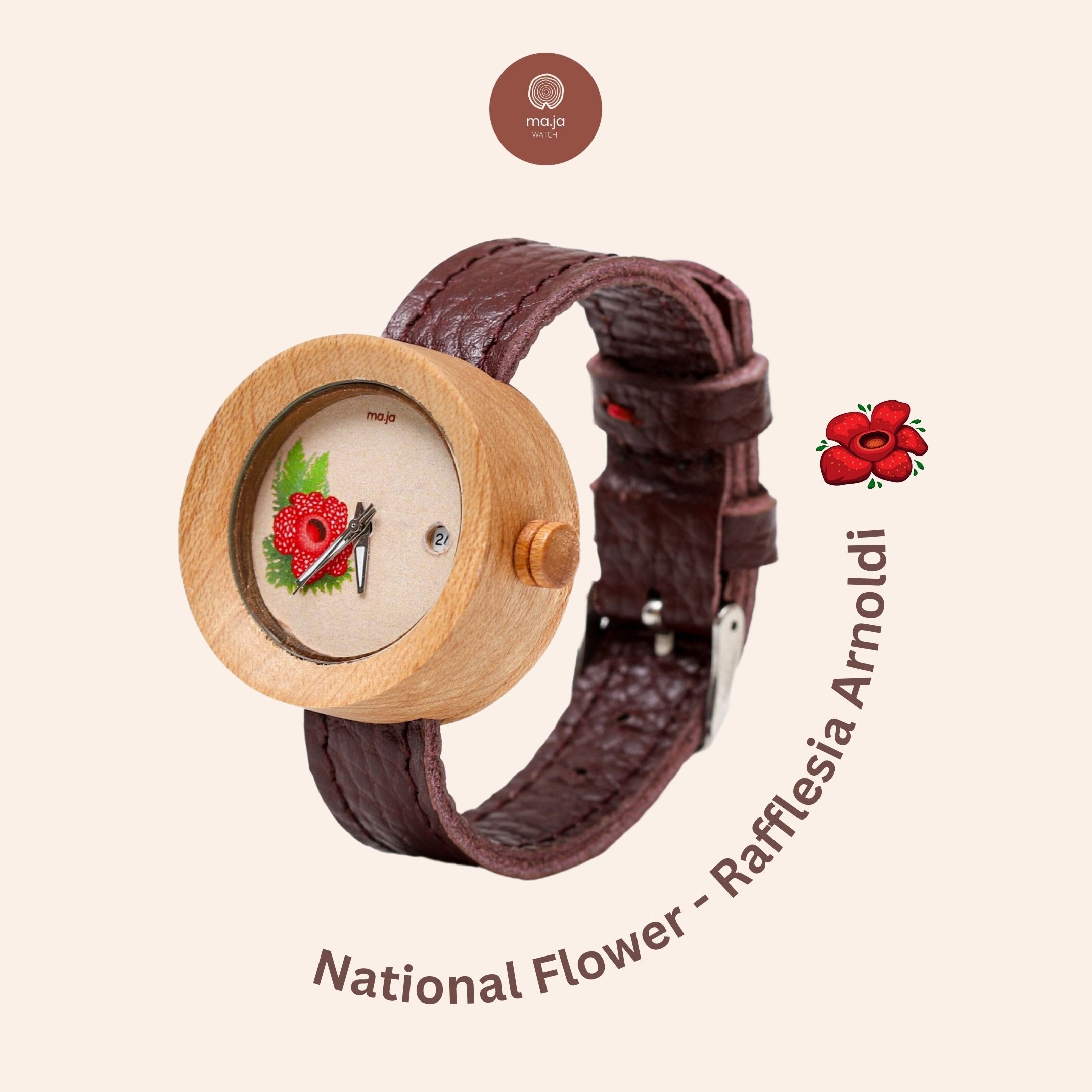 Maja Watch Jam Tangan Kayu - National Flower Rafflesia Arnoldi