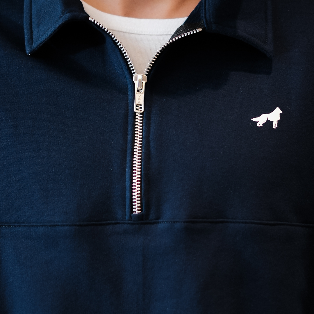 Franc Half Zip Terry Sweatshirt in Navy