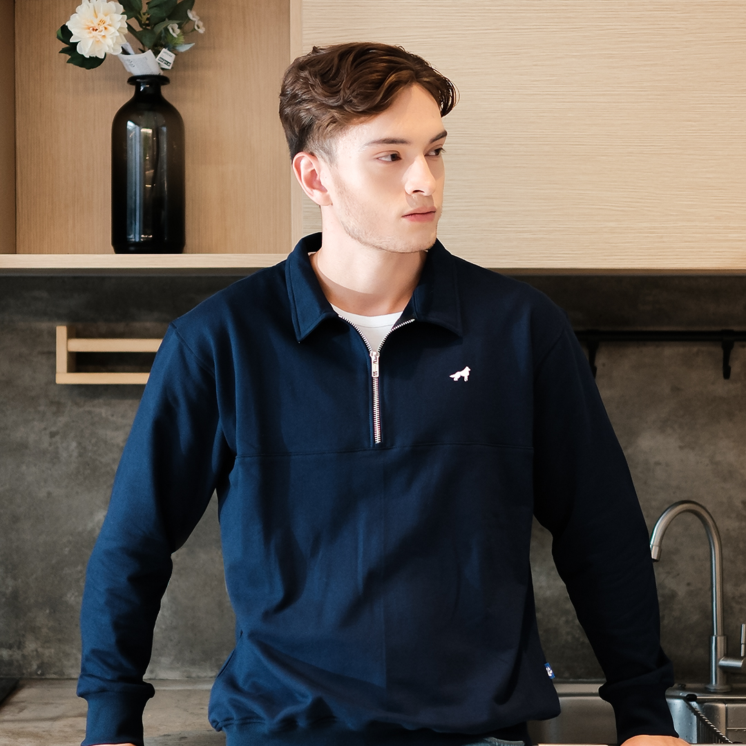 Franc Half Zip Terry Sweatshirt in Navy
