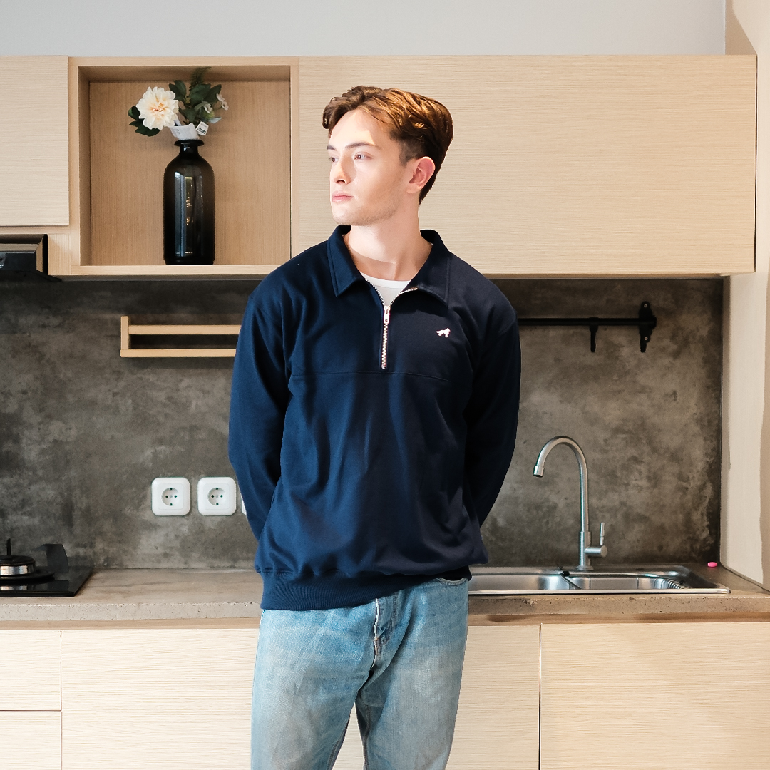 Franc Half Zip Terry Sweatshirt in Navy - GUT FRANC | Defines Pop