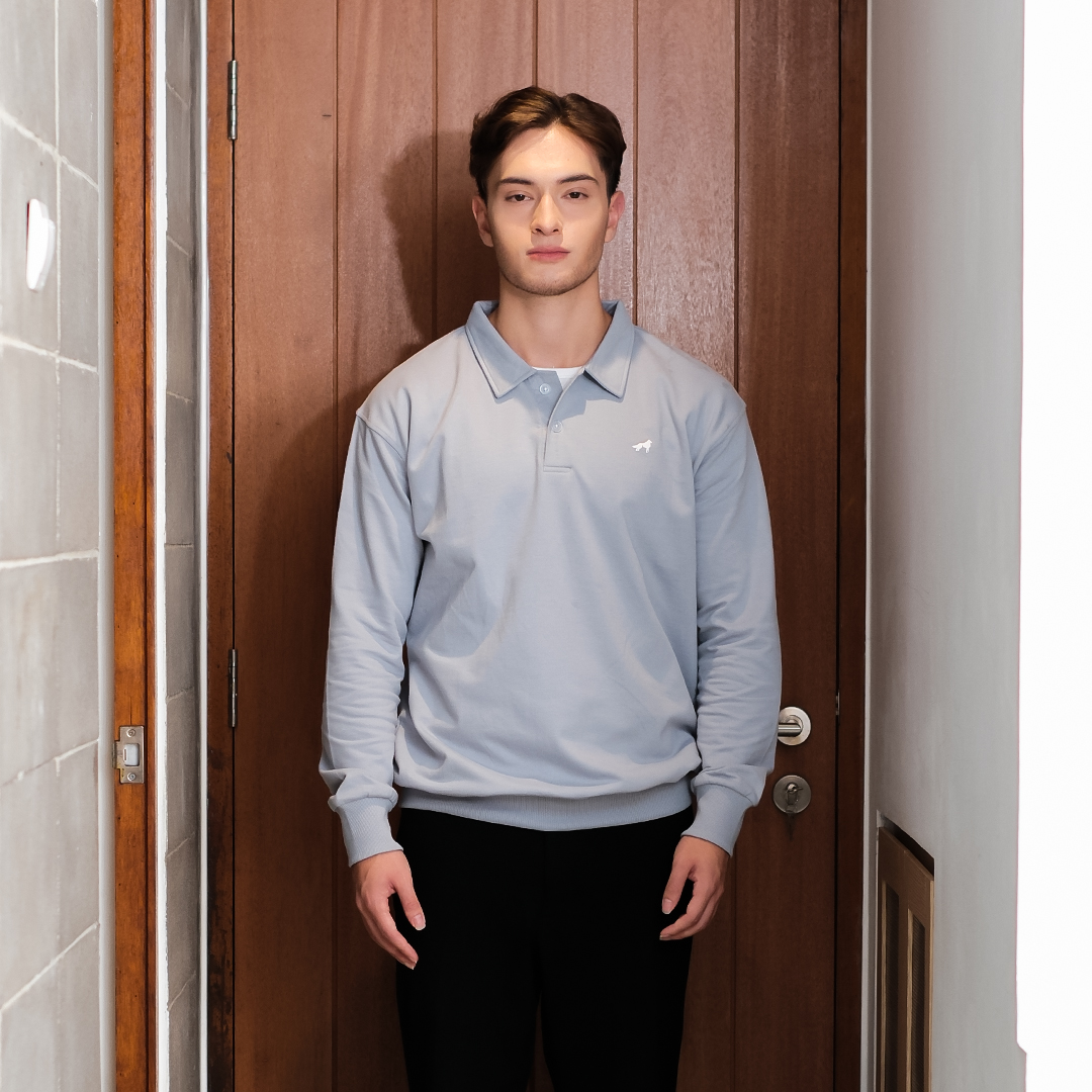 Franc Polo Terry Longsleeve In Gray Blue