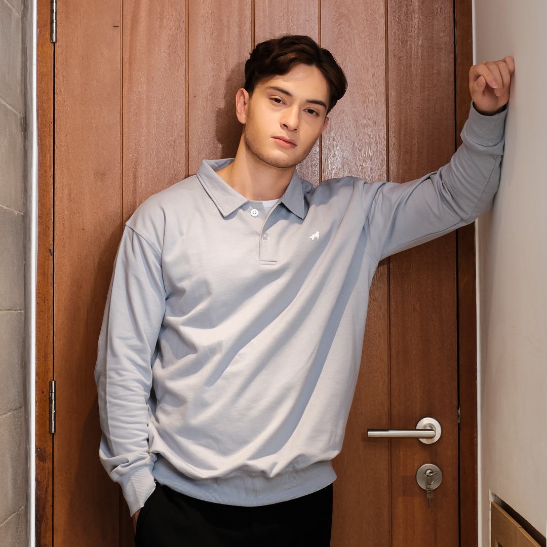 Franc Polo Terry Longsleeve In Gray Blue