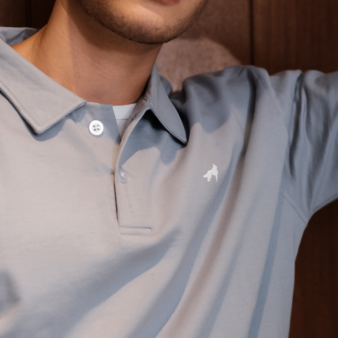 Franc Polo Terry Longsleeve In Gray Blue