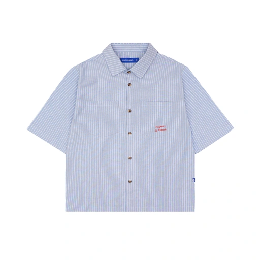 Image of Museum Script Pinstripe Boxy Shirt in Blue