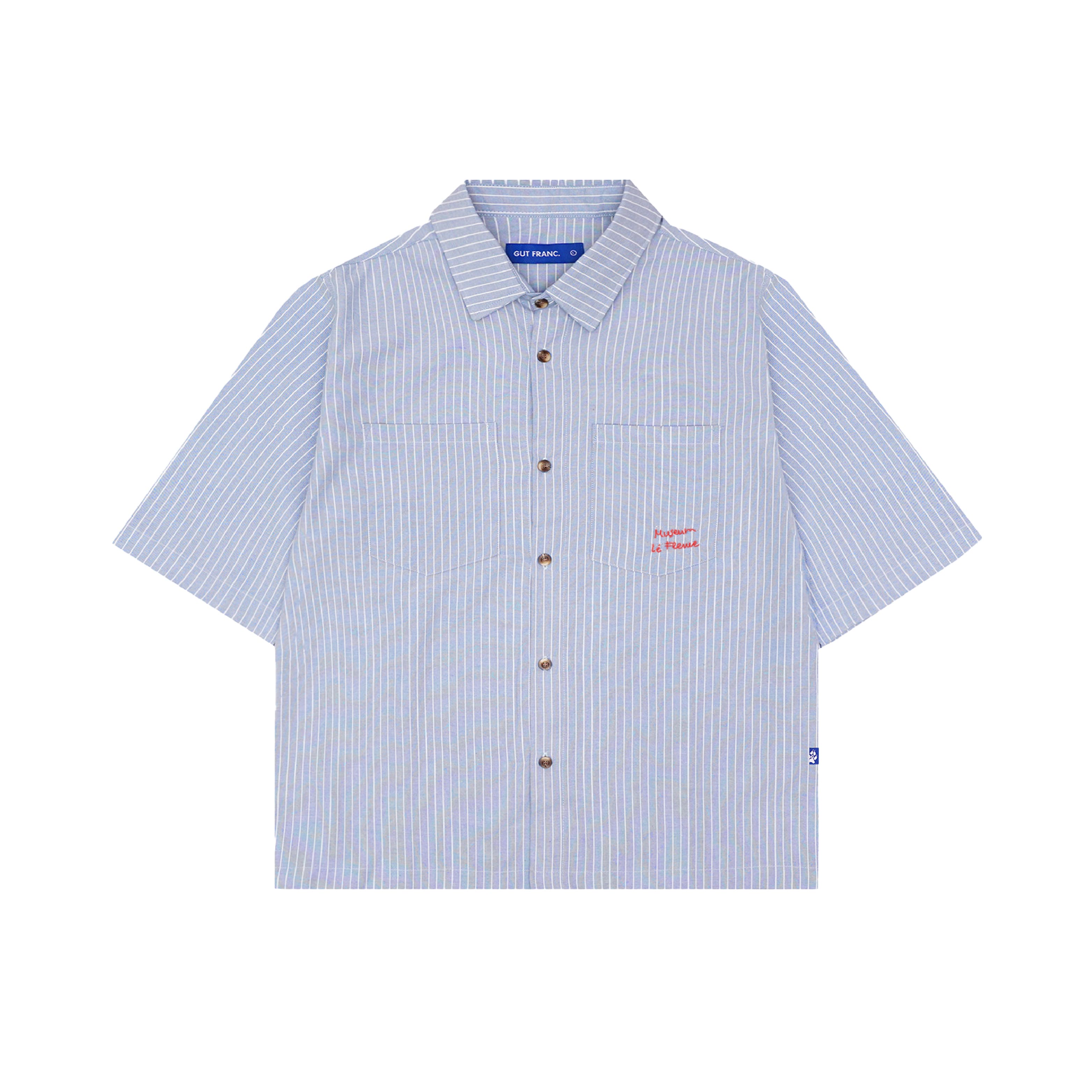 Museum Script Pinstripe Boxy Shirt in Blue