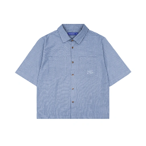 Image of Museum Script Pinstripe Boxy Shirt in Grey